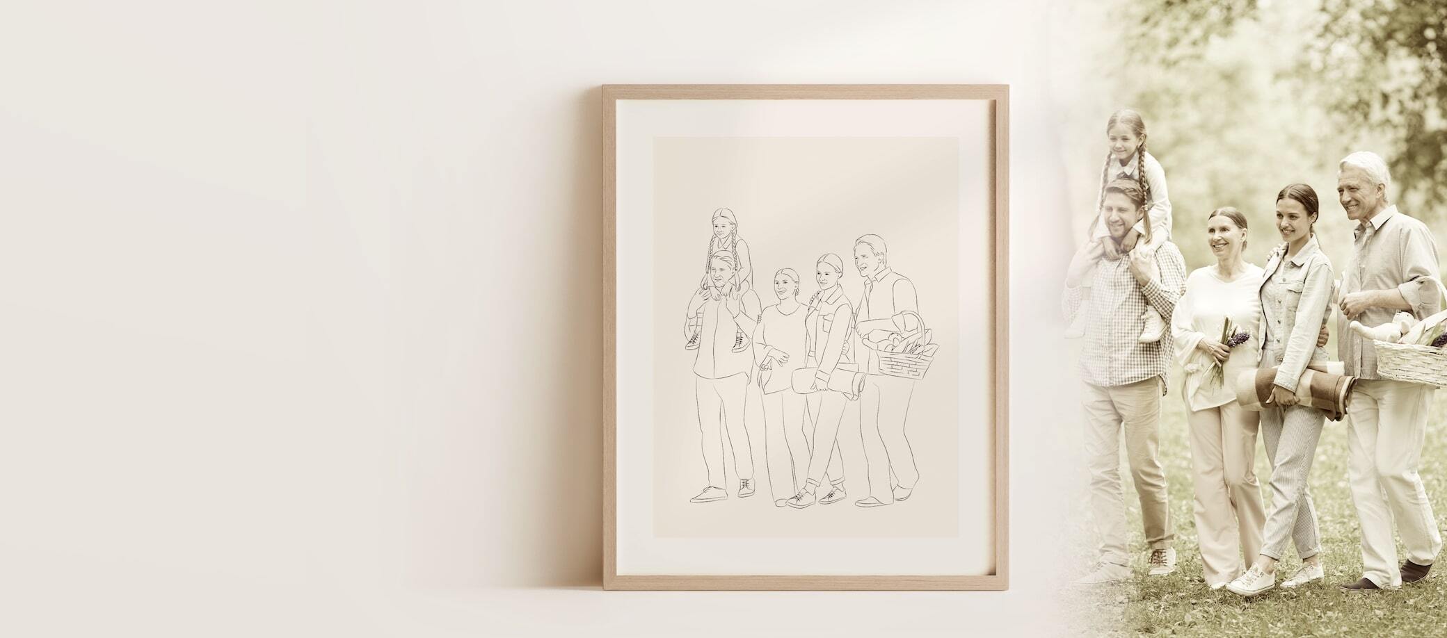 Line Art drawing of a large family