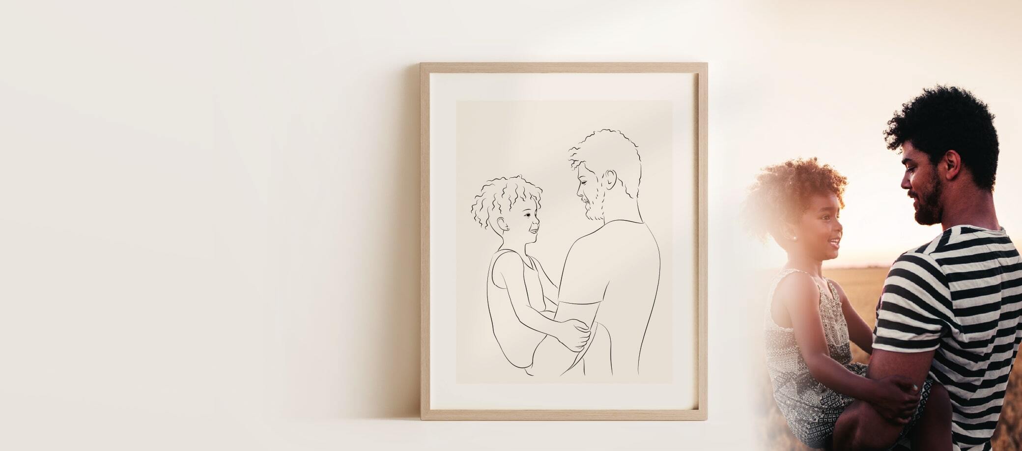 Portrait in Line Art of father and daughter