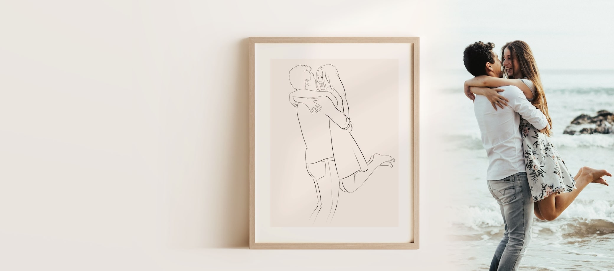 Loving couple illustrated in Line Art