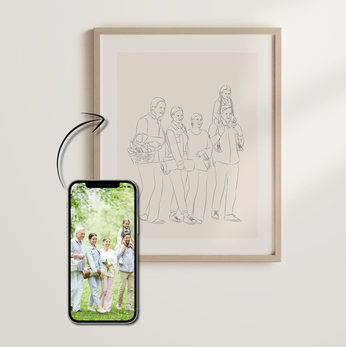 Drawn family portrait in Line Art