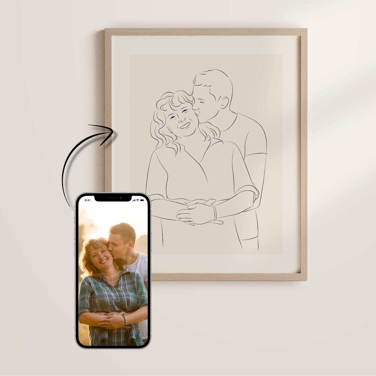 Mother and son drawn in Line Art as a Mother’s Day gift