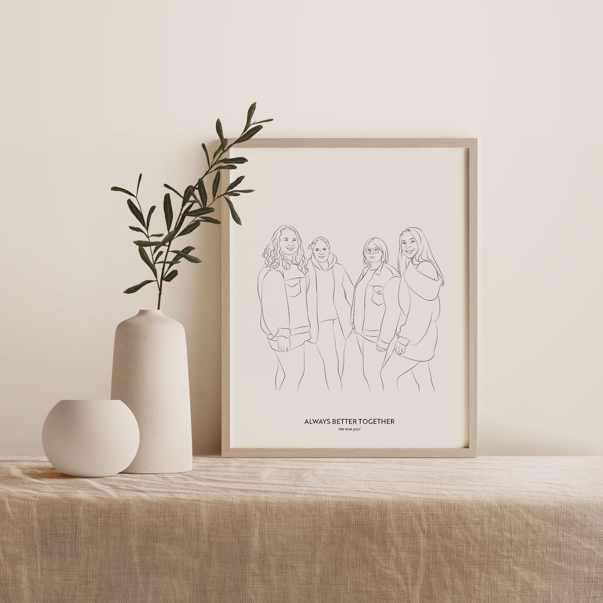 Line Art illustration of a group of four friends