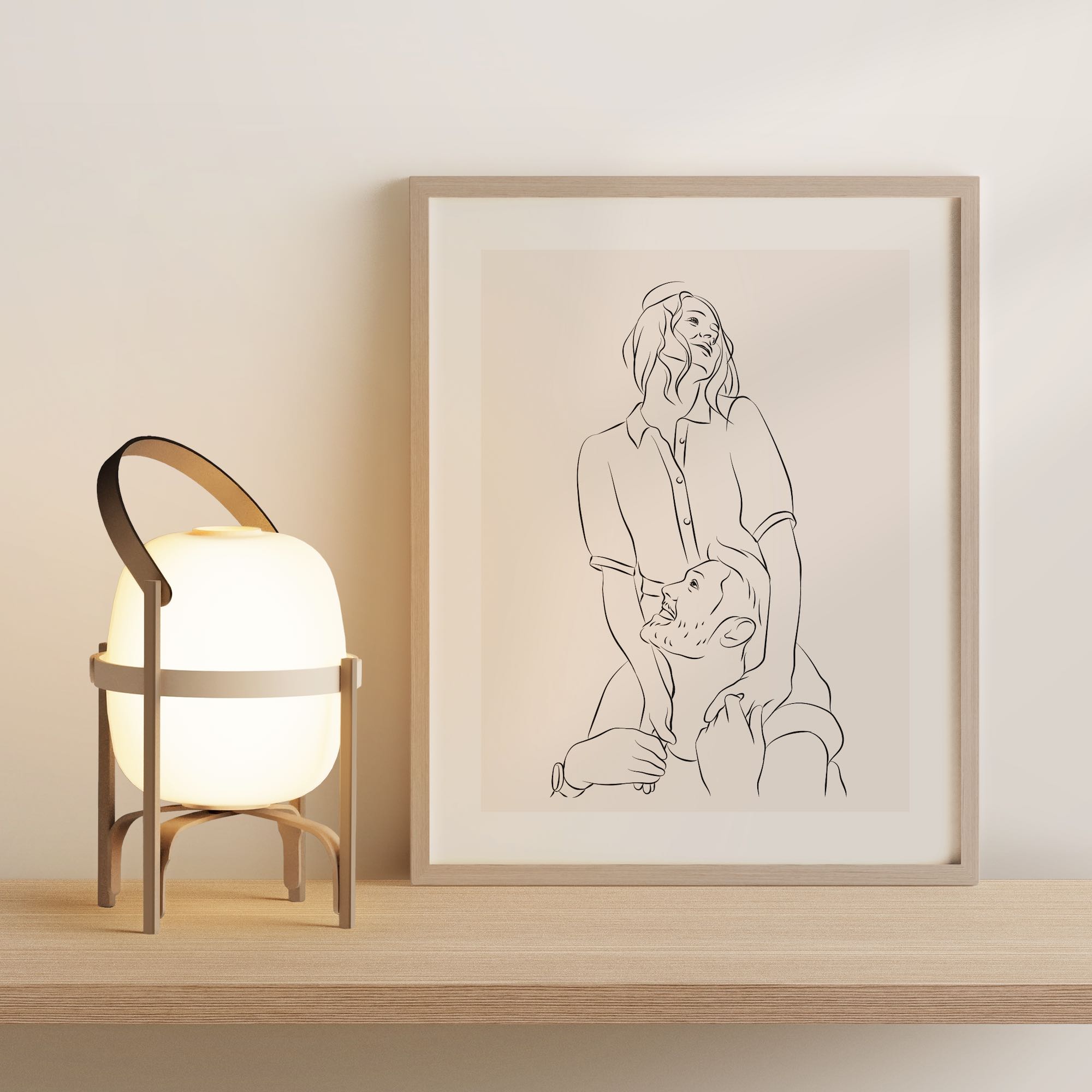 Line Art illustration of a young couple in love