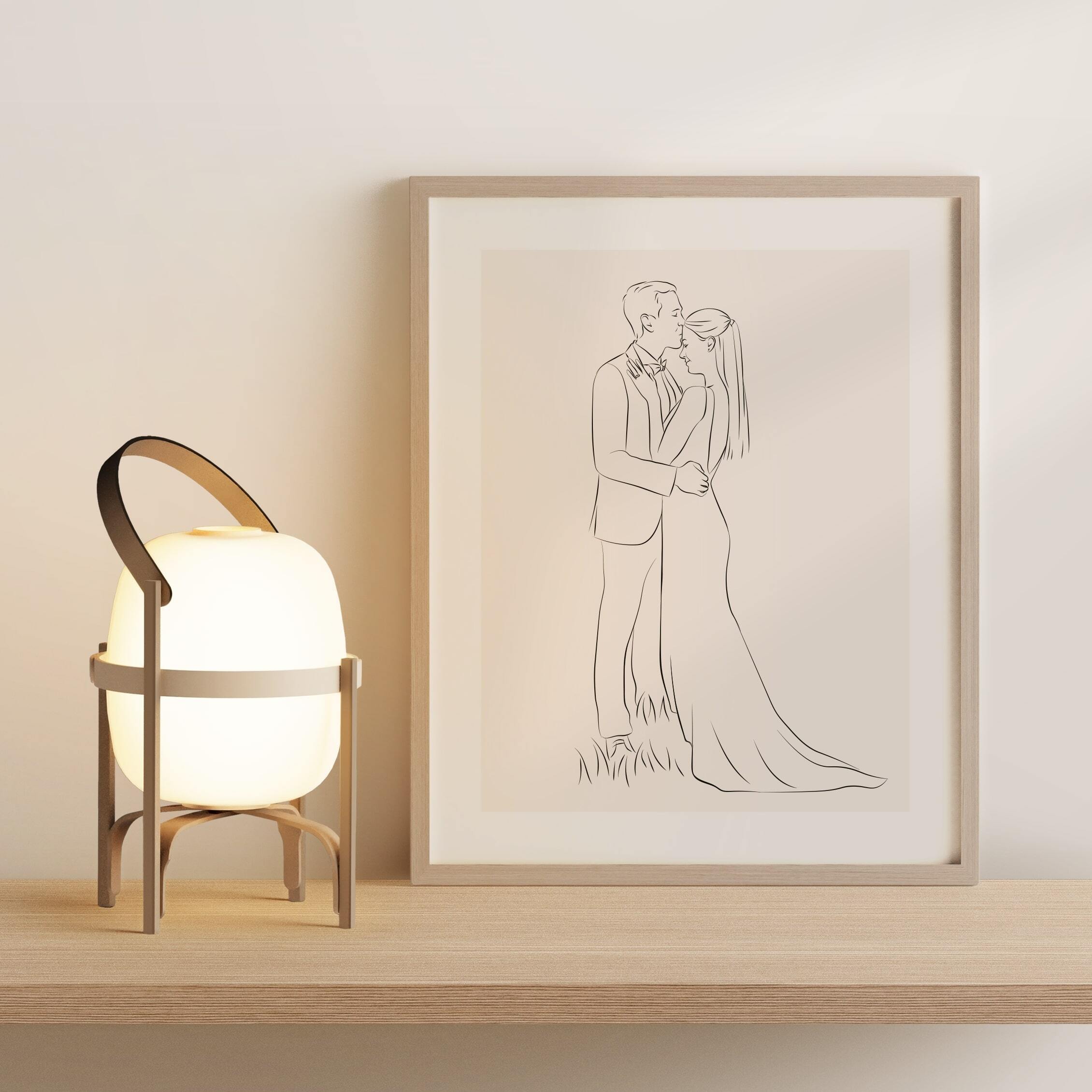 Line Art illustration of a wedding photo in a profile view