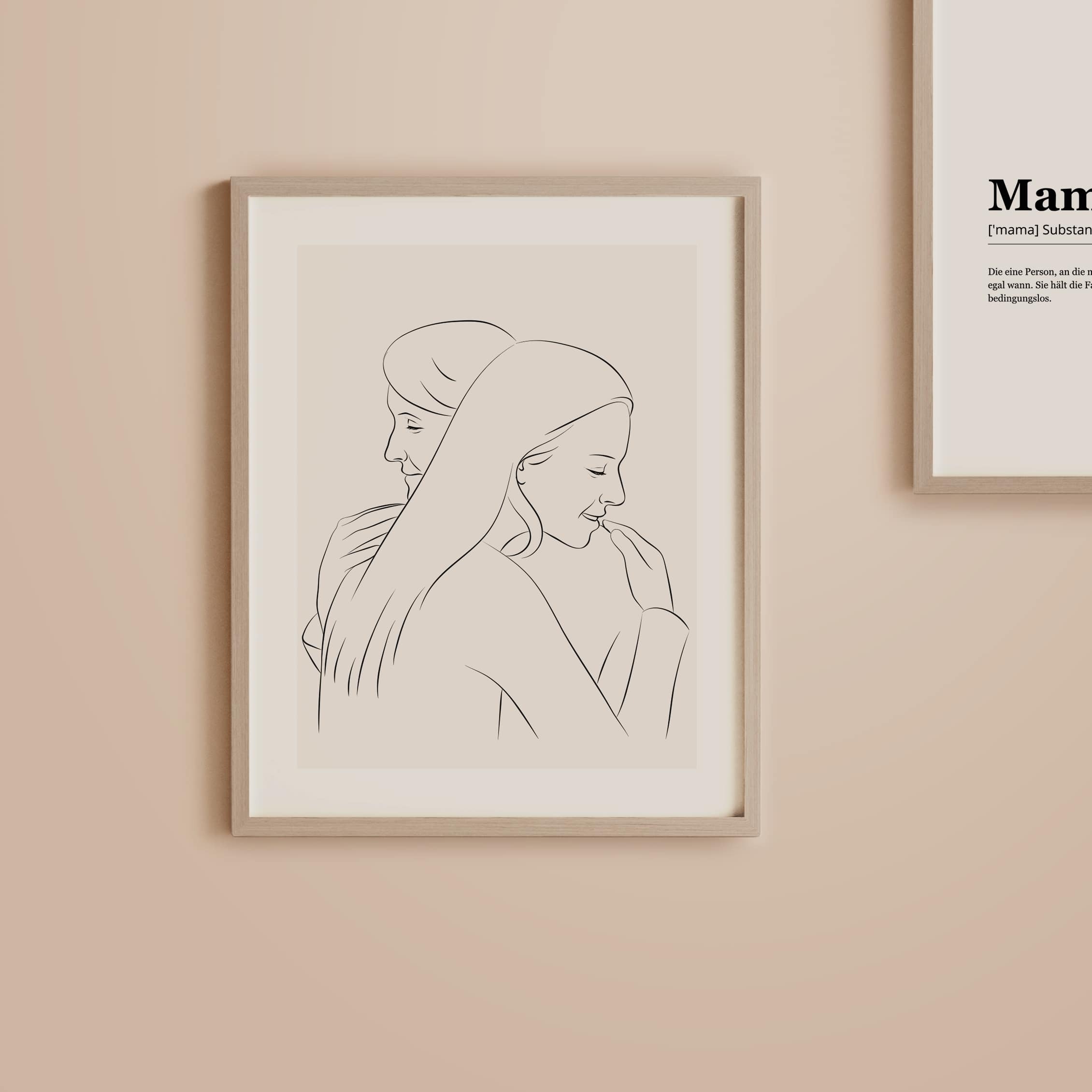 Mother embracing daughter, illustrated in Line Art