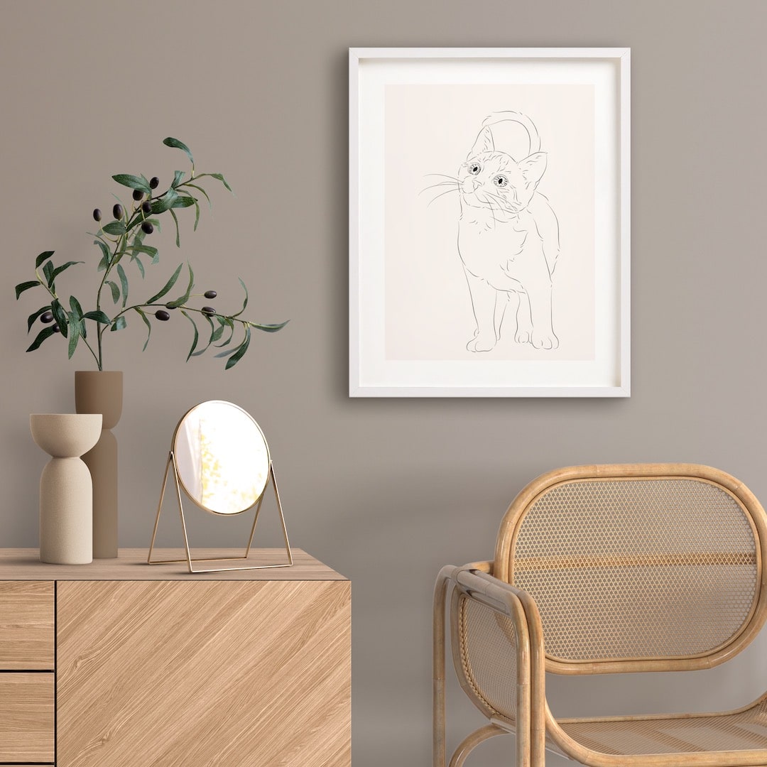 Line Art drawing of a young cat