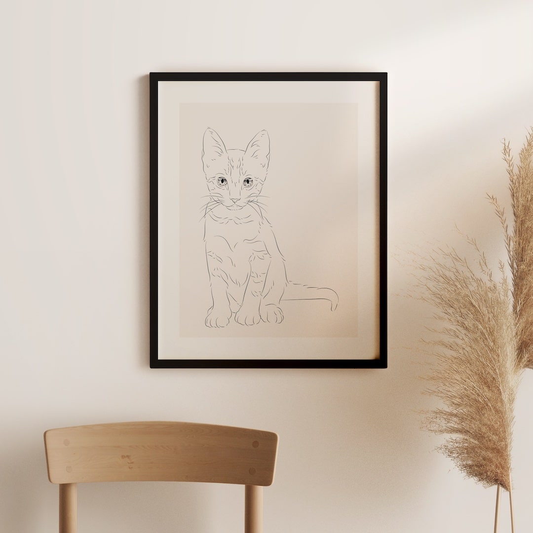 Line Art drawing of a cat with large ears